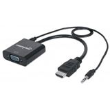 Manhattan HDMI Adapter HDMI-Stecker auf VGA 15pol Buchse + 3.5mm Manhattan HDMI Adapter HDMI-Stecker auf VGA 15pol Buchse + 3.5mm