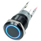 Phobya Vandalismusschalter 19mm Aluminium schwarz, blau Ring