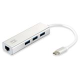 LevelOne USB-C 4-Port USB3.0(3x)+ Gbit(1x) LAN Port, silber LevelOne USB-C 4-Port USB3.0(3x)+ Gbit(1x) LAN Port, silber