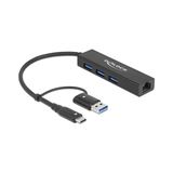 Delock 3 Port USB 3.2 Gen 1 Hub + Gigabit LAN