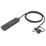 Digitus USB 3.0 Hub 4-Port Slimline with USB-C Adapter 5Gbps 1,2m