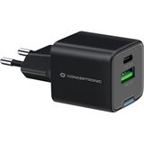 20 Watt Conceptronic Ladegerät 2Port 1xUSB-C,1xUSB-A 1.5m sw 20 Watt Conceptronic Ladegerät 2Port 1xUSB-C,1xUSB-A 1.5m sw