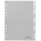 DURABLE Ordnerregister Vollformat 1-5 grau 5-teilig mit Wechseltaben,