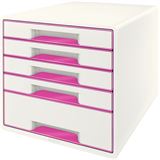 LEITZ Schubladenbox WOW Cube perlwei&szlig;/pink 52142023, DIN A4 mit